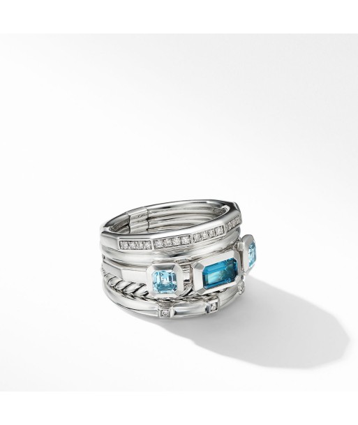 David Yurman Stax Wide Diamond Ring London Blue Topaz, 15MM ou a consommer sur place