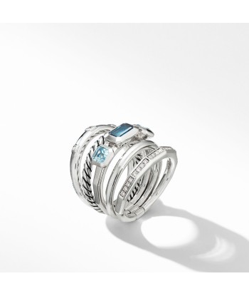 David Yurman Stax Wide Diamond Ring London Blue Topaz, 15MM ou a consommer sur place