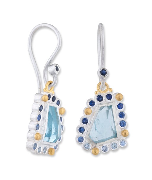 Lika Behar "Dive In" Aquamarine & Sapphire Silver & Gold Earrings Dans la société mordern