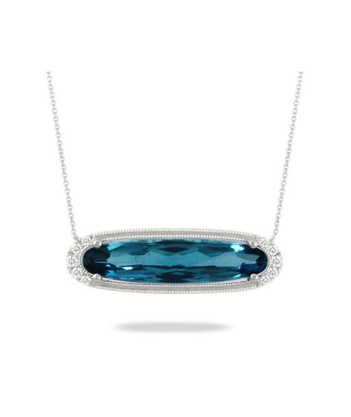 Doves 18K White Gold Diamond Necklace with London Blue Topaz Venez découvrir notre 