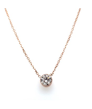 14k Rose Gold .61ct Bezel Set Diamond Necklace pas chere