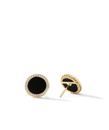 DY Elements Button Earrings in 18K Yellow Gold with Black Onyx and Diamonds outlet