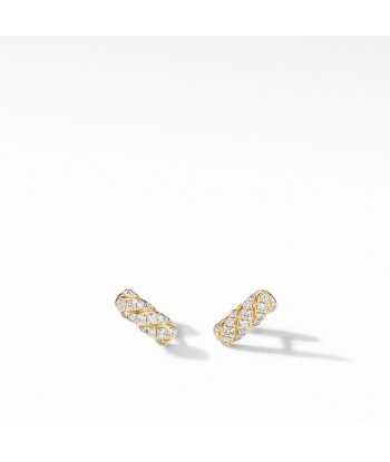 David Yurman Barrel Stud Earrings in 18K Yellow Gold with Diamonds Livraison rapide