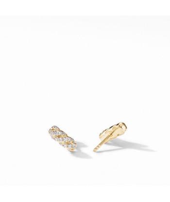 David Yurman Barrel Stud Earrings in 18K Yellow Gold with Diamonds Livraison rapide