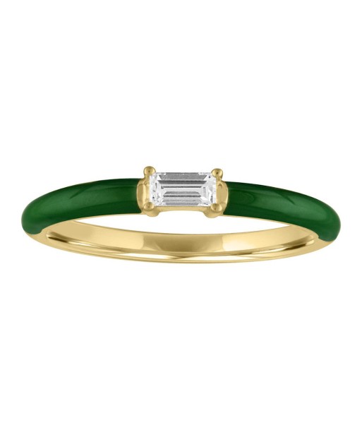 My Story "Eloise" Olive Green Enamel Diamond Baguette Ring en ligne des produits 