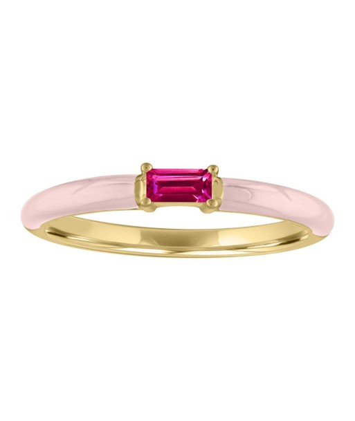 My Story "Eloise" Ballet Slipper Pink Enamel Baguette Ruby Ring une grave pollution 