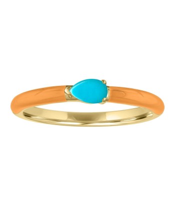 My Story "Quinn" Sunflower Enamel Pear Shaped Turquoise Ring Les magasins à Paris