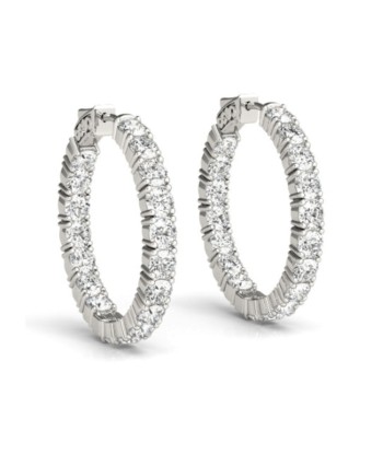 14k White Gold Classic Diamond Hoop Earrings brillant des détails fins