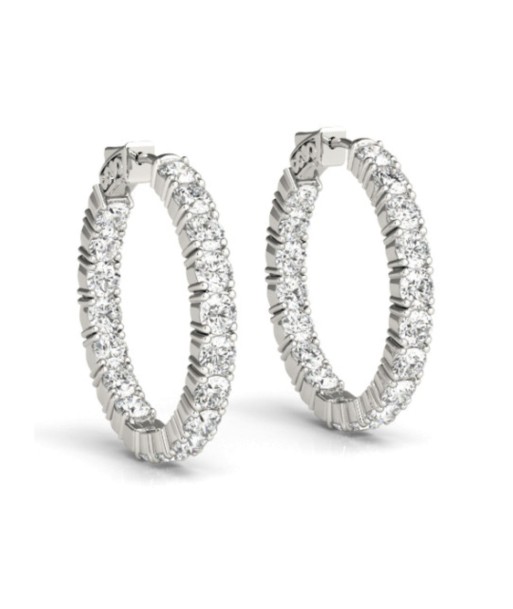 14k White Gold Classic Diamond Hoop Earrings brillant des détails fins