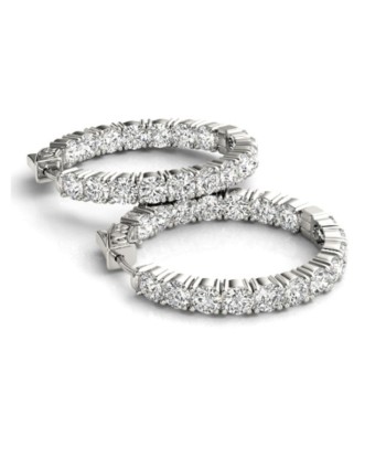 14k White Gold Classic Diamond Hoop Earrings brillant des détails fins