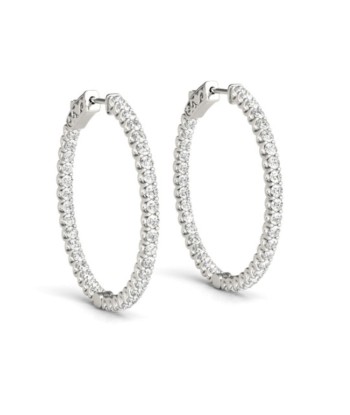 14k White Gold 32MM Classic Diamond Hoop Earrings 4.50 carats tw Par le système avancé 