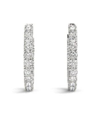 14k White Gold Classic Diamond Hoop Earrings brillant des détails fins