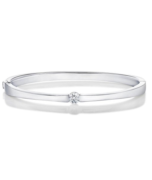 Memoire 18k White Gold Single Diamond Bangle with a Solitaire Diamond les ligaments