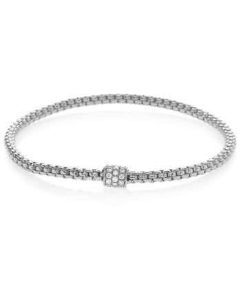 Hulchi Belluni Bracelet Single Pave Diamond Barrel Bead White Gold livraison gratuite