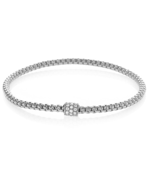 Hulchi Belluni Bracelet Single Pave Diamond Barrel Bead White Gold livraison gratuite