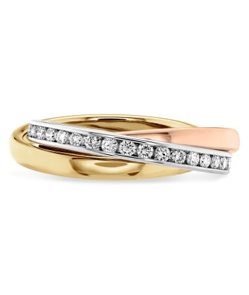 Memoire 18k Gold Tricolor Three-Row Channel set Diamond Rolling Ring la livraison gratuite