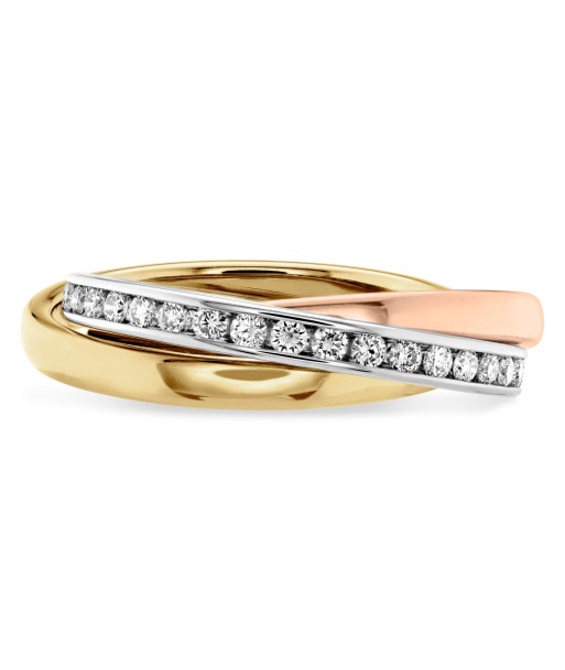 Memoire 18k Gold Tricolor Three-Row Channel set Diamond Rolling Ring la livraison gratuite