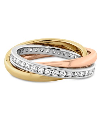 Memoire 18k Gold Tricolor Three-Row Channel set Diamond Rolling Ring la livraison gratuite