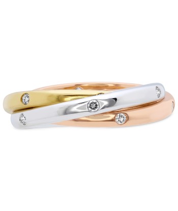 Memoire 18k Gold Tricolor Three-Row Burnished set Diamond Rolling Ring shop