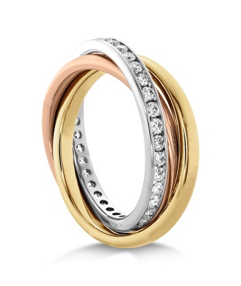 Memoire 18k Gold Tricolor Three-Row Channel set Diamond Rolling Ring la livraison gratuite