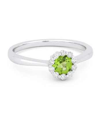 14K White Gold Round Peridot & Diamond Halo Ring à prix réduit toute l'année