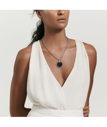 DY Elements Reversible Disc Pendant with Black Onyx and Mother of Pearl and Pave Diamonds les muscles