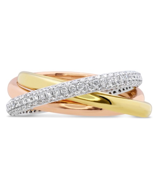 Memoire 18k Gold Tricolor Three-Row Pave set Diamond Rolling Ring plus qu'un jeu 