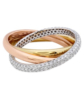 Memoire 18k Gold Tricolor Three-Row Pave set Diamond Rolling Ring plus qu'un jeu 