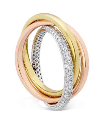 Memoire 18k Gold Tricolor Three-Row Pave set Diamond Rolling Ring plus qu'un jeu 