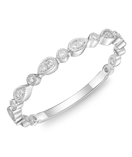 Memoire 18k White Gold Vintage Pear Illusion and Round Stackable Diamond Band offre 