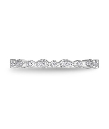 Memoire 18k White Gold Vintage Pear Illusion and Round Stackable Diamond Band offre 