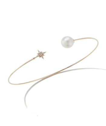 Mizuki 14k Yellow Gold Star Diamond and Pearl Cuff Bracelet pas cher chine