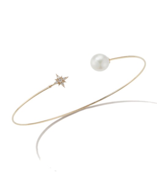 Mizuki 14k Yellow Gold Star Diamond and Pearl Cuff Bracelet pas cher chine