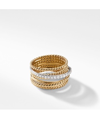 David Yurman Crossover Wide Ring with Diamonds in 18K Gold 11MM ouvre sa boutique