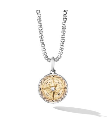 Mens Maritime Compass Amulet with 18K Yellow Gold and Center Diamond Livraison rapide