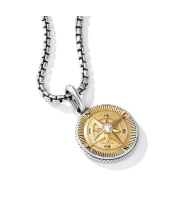 Mens Maritime Compass Amulet with 18K Yellow Gold and Center Diamond Livraison rapide