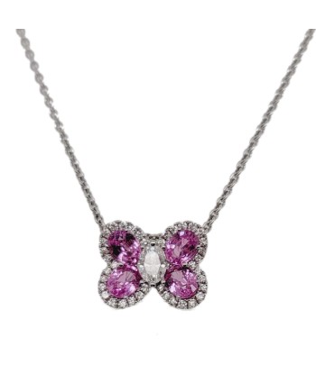 18k White Gold Pink Sapphire and Diamond Butterfly Necklace pas cheres