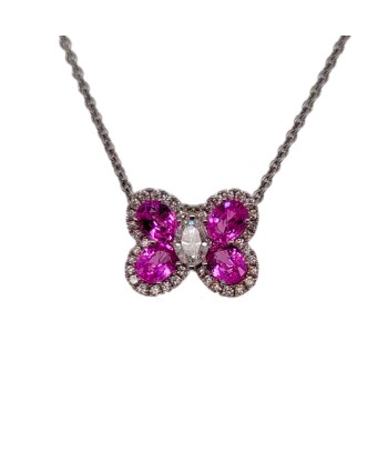 18k White Gold Pink Sapphire and Diamond Butterfly Necklace pas cheres