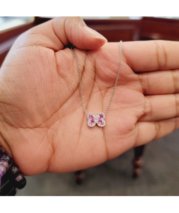 18k White Gold Pink Sapphire and Diamond Butterfly Necklace pas cheres