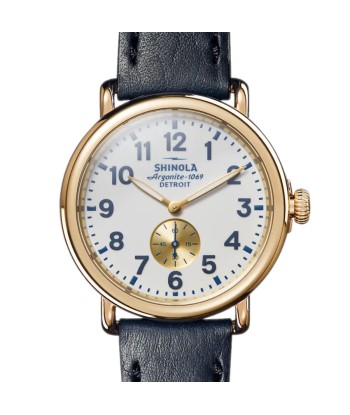 Shinola 41MM Runwell Milky White Dial Gold PVD Case Blue Strap Watch S0120217728 destockage