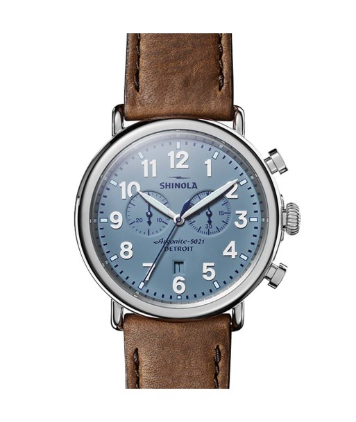 Shinola 47MM Runwell Slate Blue Dial 2-Eye Chronograph British Tan Leather Watch S0120223879 acheter en ligne