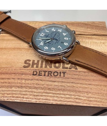 Shinola 47MM Runwell Slate Blue Dial 2-Eye Chronograph British Tan Leather Watch S0120223879 acheter en ligne