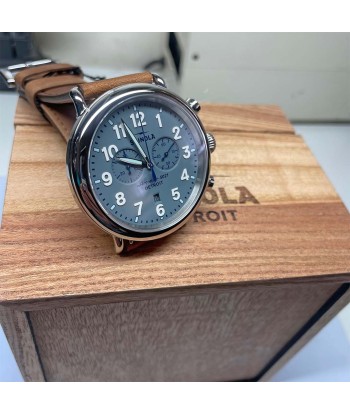 Shinola 47MM Runwell Slate Blue Dial 2-Eye Chronograph British Tan Leather Watch S0120223879 acheter en ligne