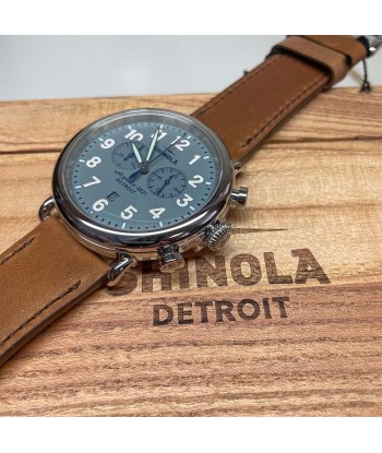 Shinola 47MM Runwell Slate Blue Dial 2-Eye Chronograph British Tan Leather Watch S0120223879 acheter en ligne