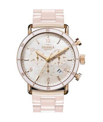 Shinola 40MM Canfield Sports Chronograph Blush Pink Ceramic Watch S0120230478 le des métaux précieux