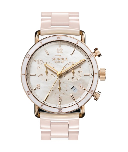 Shinola 40MM Canfield Sports Chronograph Blush Pink Ceramic Watch S0120230478 le des métaux précieux