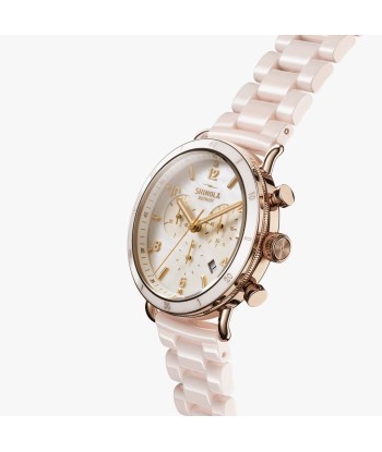 Shinola 40MM Canfield Sports Chronograph Blush Pink Ceramic Watch S0120230478 le des métaux précieux