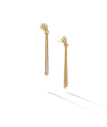 David Yurman Angelika Long Drop Earrings in 18K Yellow Gold with Pave Diamonds de pas cher