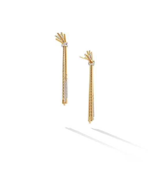 David Yurman Angelika Long Drop Earrings in 18K Yellow Gold with Pave Diamonds de pas cher