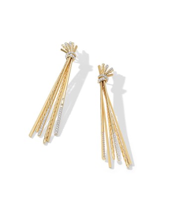 David Yurman Angelika Long Drop Earrings in 18K Yellow Gold with Pave Diamonds de pas cher